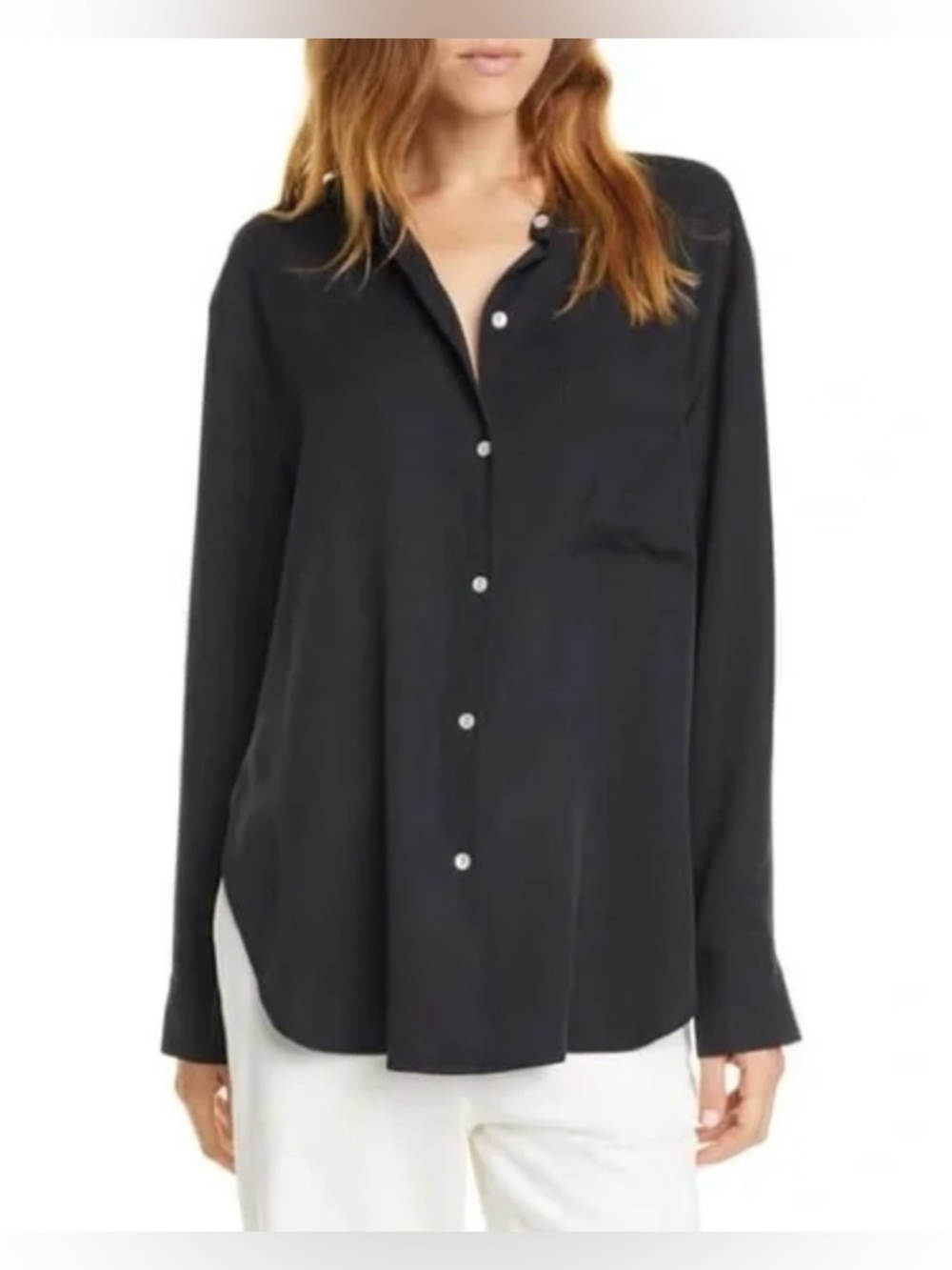 Vince Relaxed Band Collar Blouse in Black